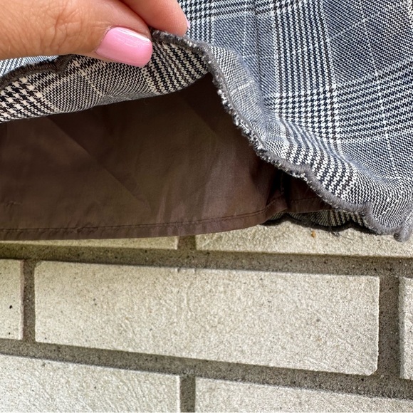 Nice Claup Gray Plaid Long Sleeve Mini Dress White Contrast Collar Scalloped Hem - Picture 6 of 10